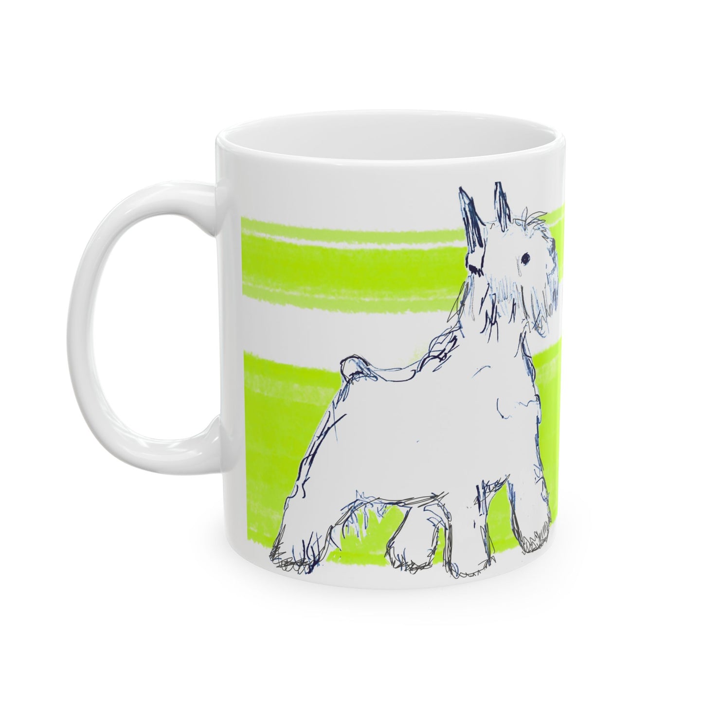 Mega Stripe Dogi Butterfly Flutter Ceramic Mug, (11oz), Lime Schnauzer