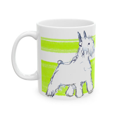 Mega Stripe Dogi Butterfly Flutter Ceramic Mug, (11oz), Lime Schnauzer