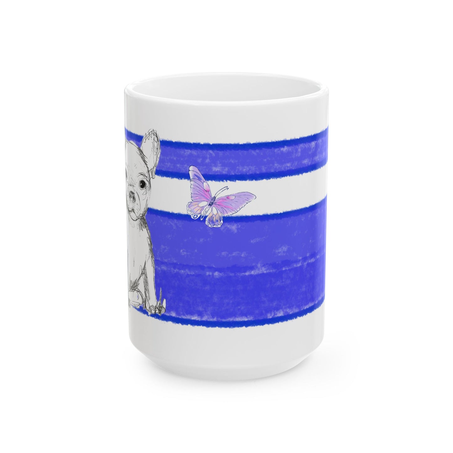 Mega Stripe Dogi Butterfly Flutter Ceramic Mug, (11oz, 15oz), Ultramarine Chihuahua