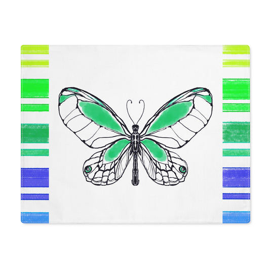 Butterfly Flutterstripe Placemat in Darker Green with Multi-color Stripe Border (1 pc) cotton