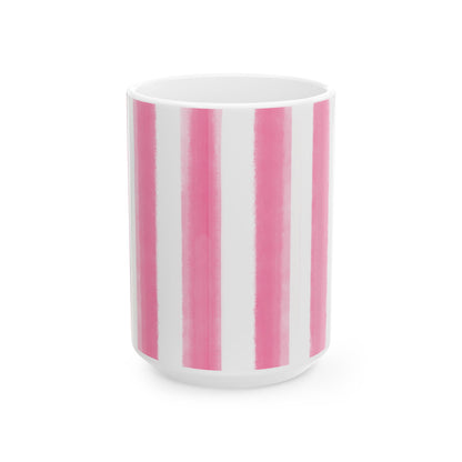 Watercolor Stripes Ceramic Mug Pink
