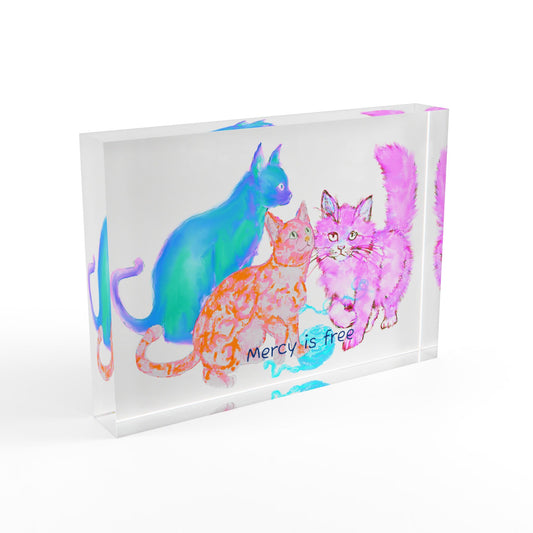 Colorful Cats & Dogs Acrylic Art Block 3 Cats  Blue, Orange ,Pink-Mercy is free