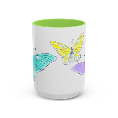Butterfly Swing, Inside Green Colorful Mugs, Main Butterfly Aqua (11oz, 15oz)