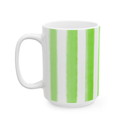 Watercolor Stripes Ceramic Mug Light Green
