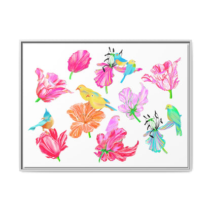 Vibrant Tulips Matte Canvas, Frame with birds