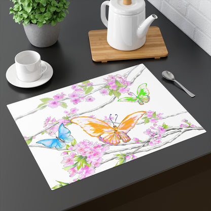 Butterfly Blossom Whirl Cotton Placemat, 1pc Orange, Background  color creamier white, #2