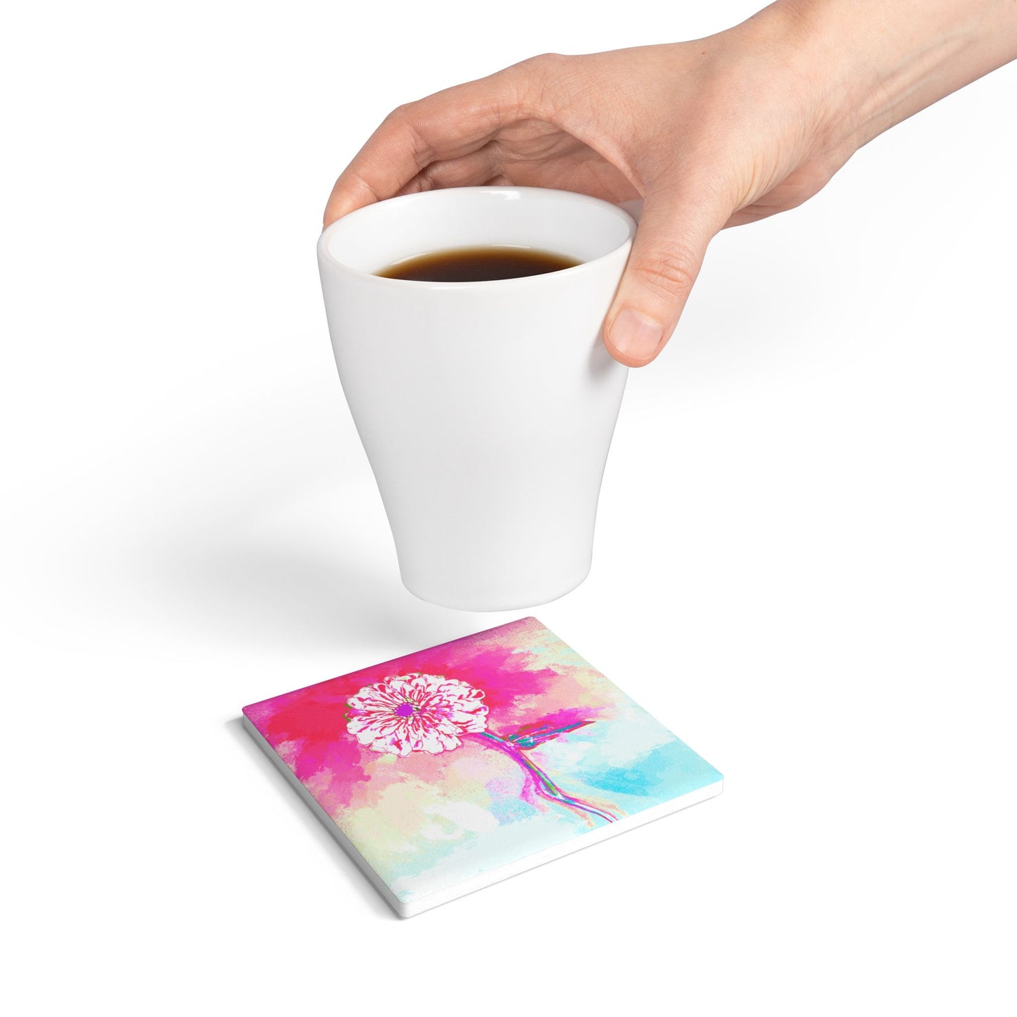Zinnia Ceramic Coaster, Pink