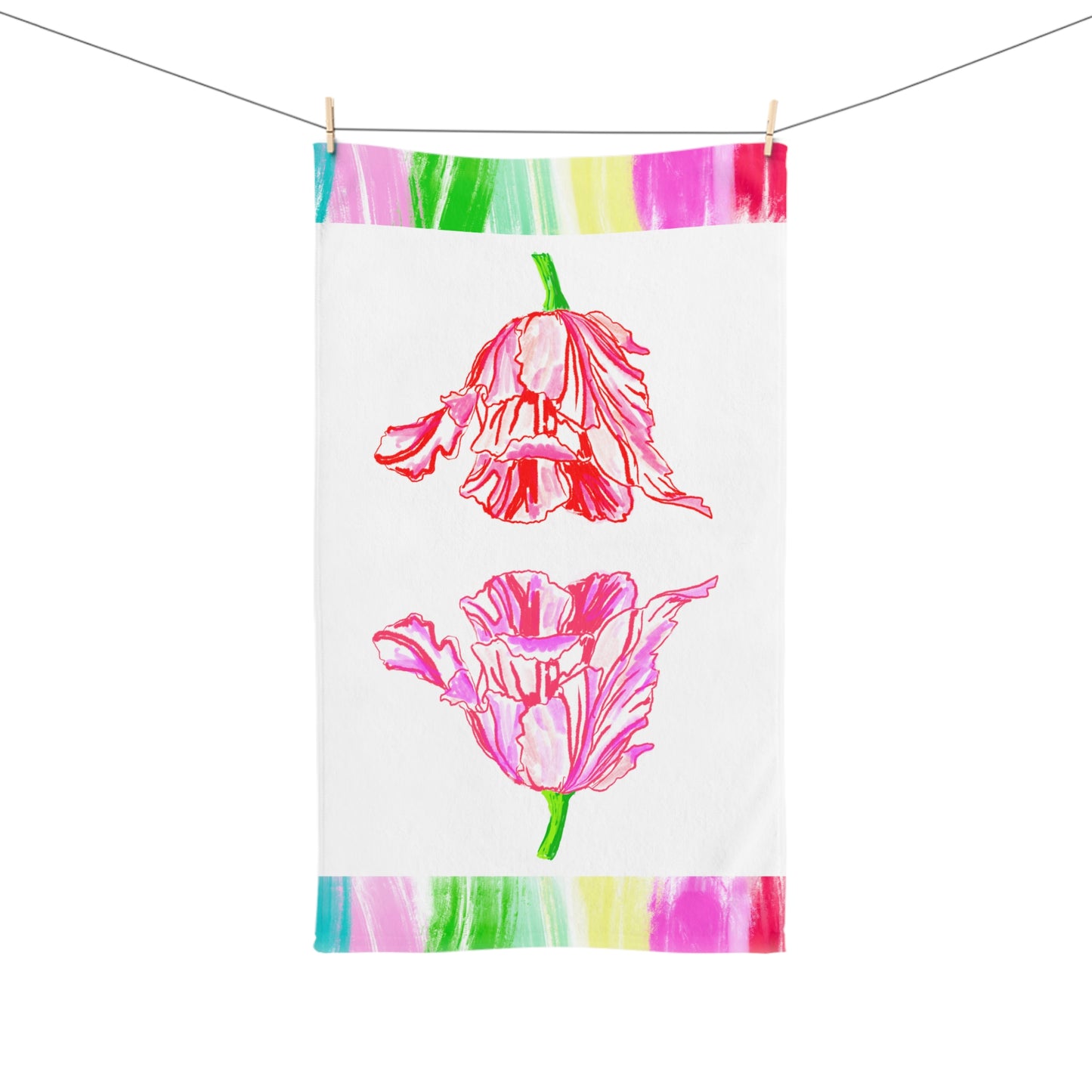 Dancing Tulips Hand Towel  Red