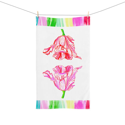 Dancing Tulips Hand Towel  Red