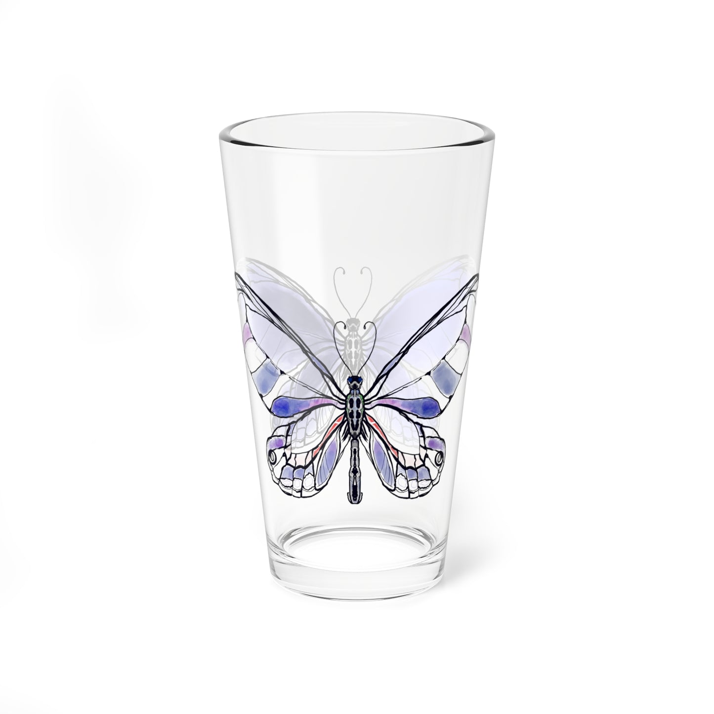 Mixing Glass, 16oz Butterfly Colorful Watercolor