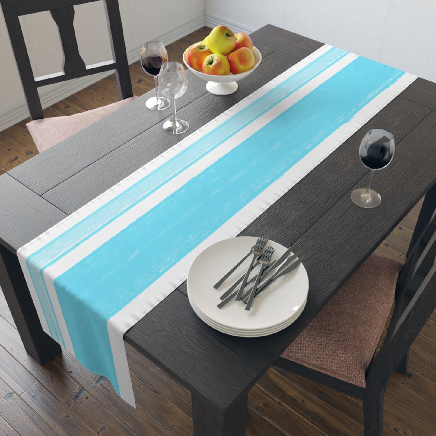 Mega Stripe Table Runner (Cotton Creamy White OR  Poly Bright White) Aqua