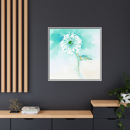 Zinnia Color Splash Matte Canvas Green Aqua Framed