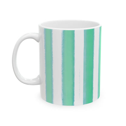 Watercolor Stripe Ceramic Mug in Aqua Green, 11oz