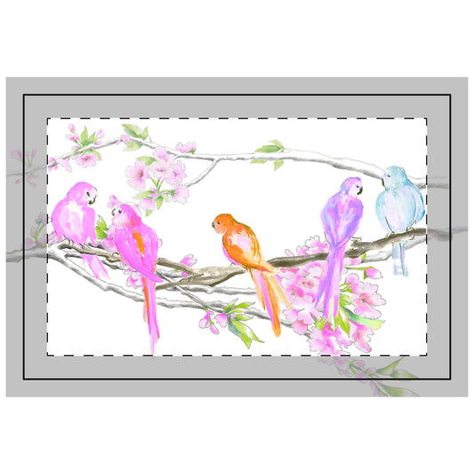 Blossoms & Birds in Pink ,Poly Quilted Placemat, Background Bright White, # 6 End of Table