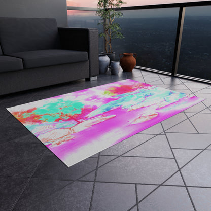 Inspirational Landscapes "Peace perfect peace" Indoor/Outdoor Rug in Raspberry, Aqua, and Pink Non- slip (36" x 24")