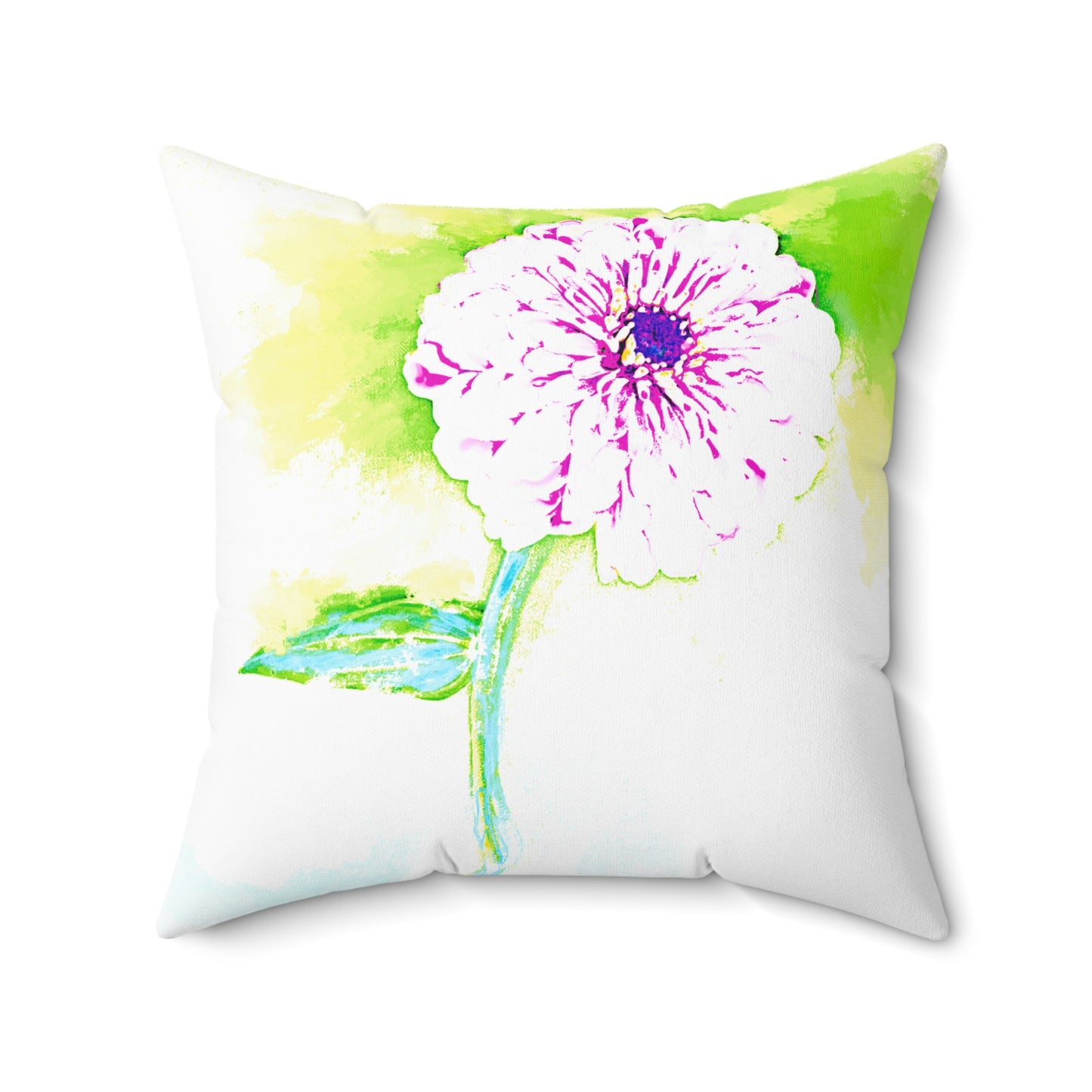 Zinnia Color Splash  Spun Polyester Square Pillow, Yellow. Green, Raspberry,