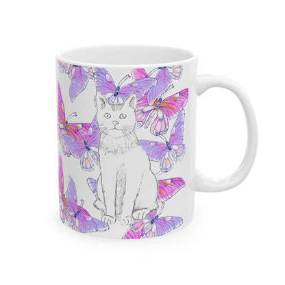 Kitty Flutter Ceramic Mug, Pink/Lavender, (11oz, 15oz)
