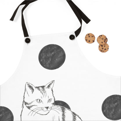 Kitty Fun, Apron, Black Polka Dots