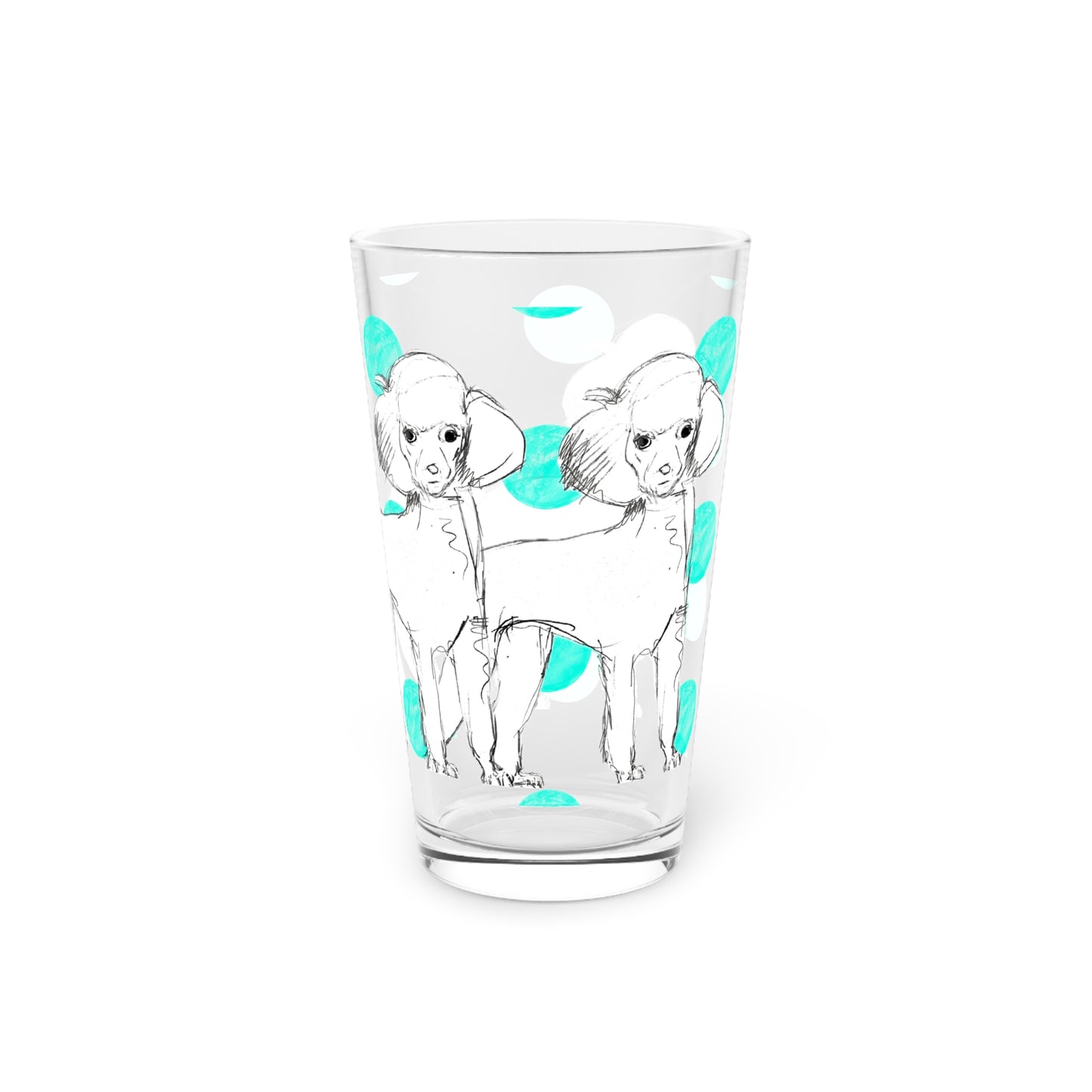Dogi Fun and Polka Dots Pint Glass in Aqua, Poodle, 16oz