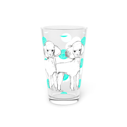 Dogi Fun and Polka Dots Pint Glass in Aqua, Poodle, 16oz