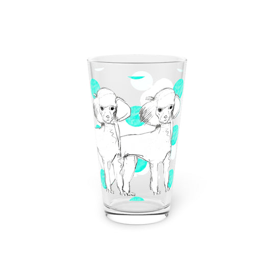 Dogi Fun and Polka Dots Pint Glass in Aqua, Poodle, 16oz