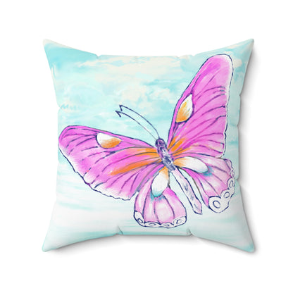 Square Pillow Butterfly Flutter Left Facing Pink