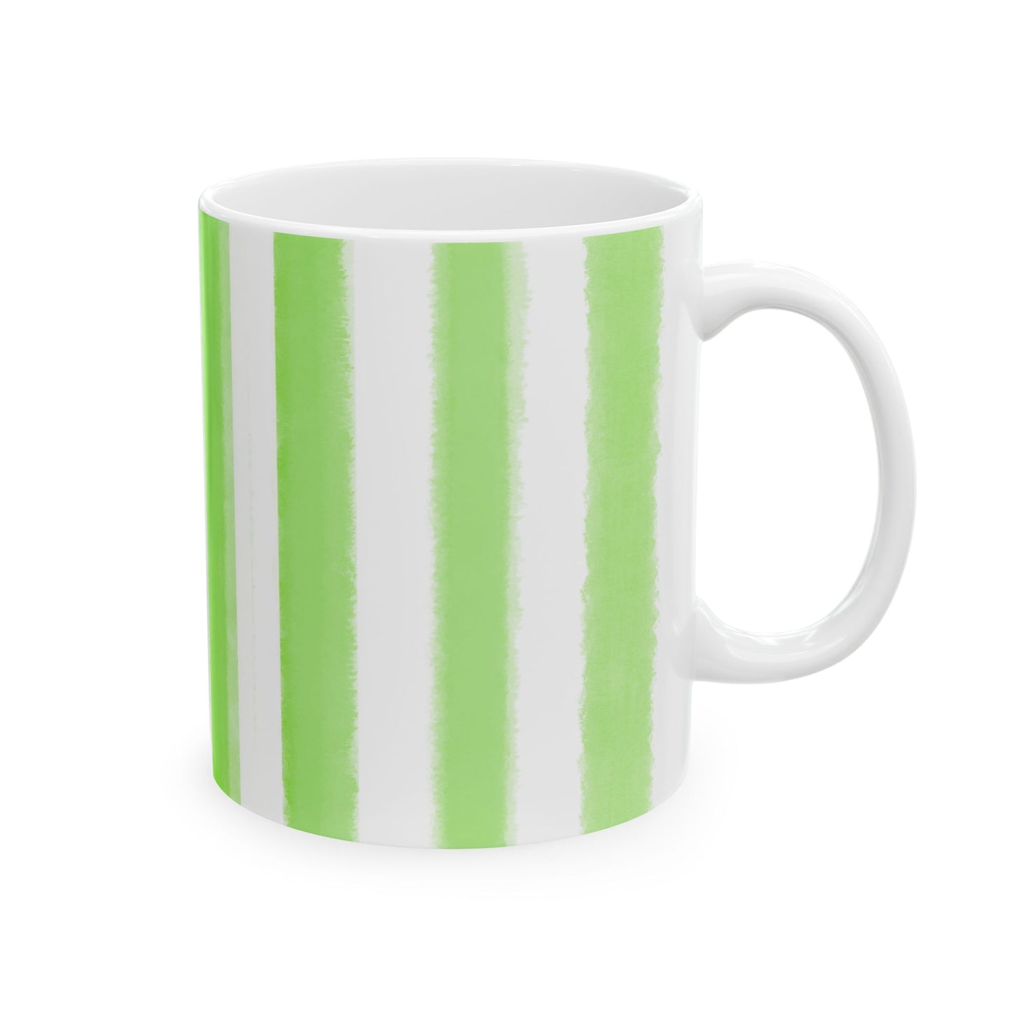 Watercolor Stripes Ceramic Mug in Light Green, 11oz