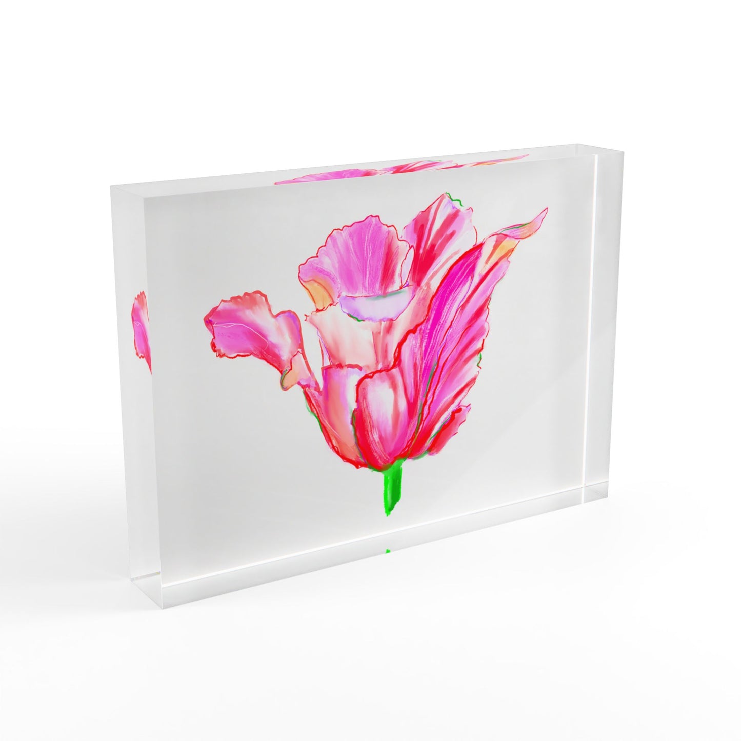 Dancing Tulips Acrylic Art Block Raspberry