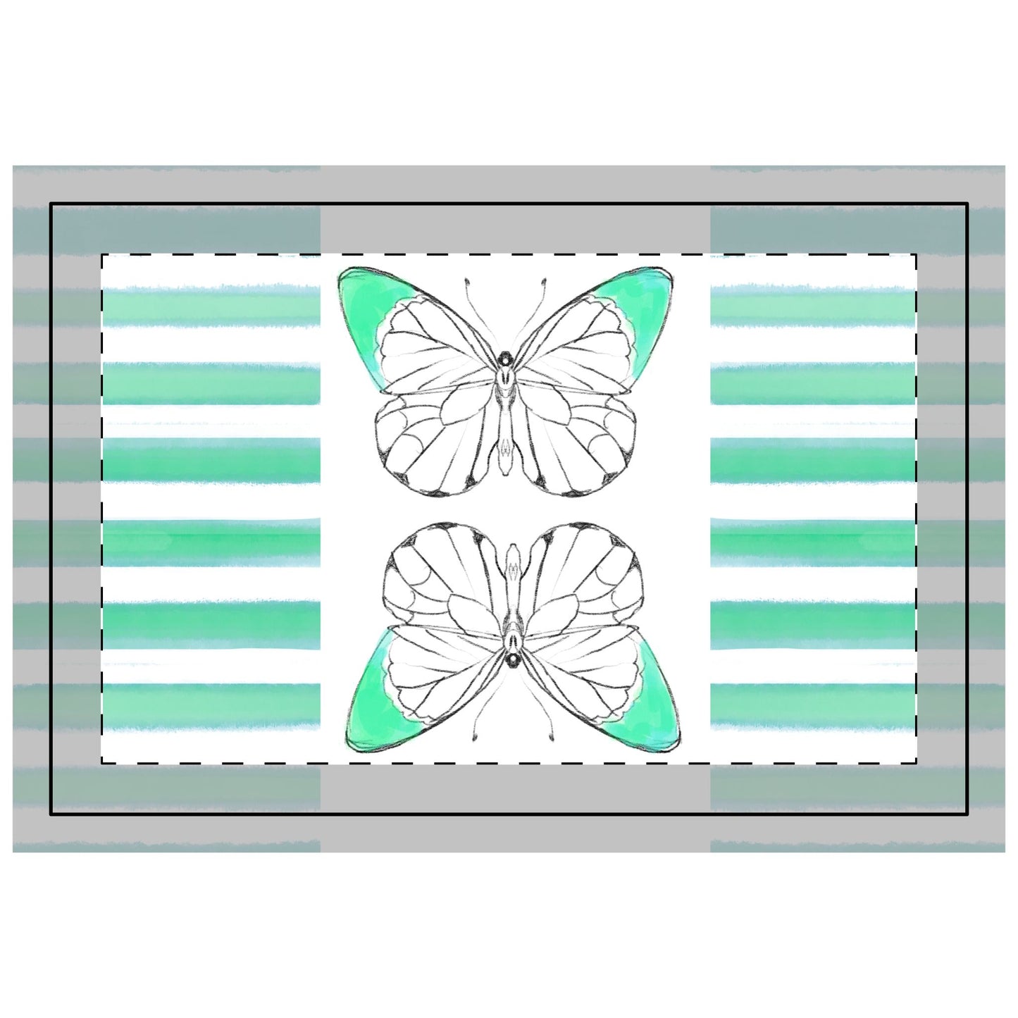 Butterfly Chroma Stripes, Poly Quilted Placemat, Blue/Green, Fabric Background Bright White