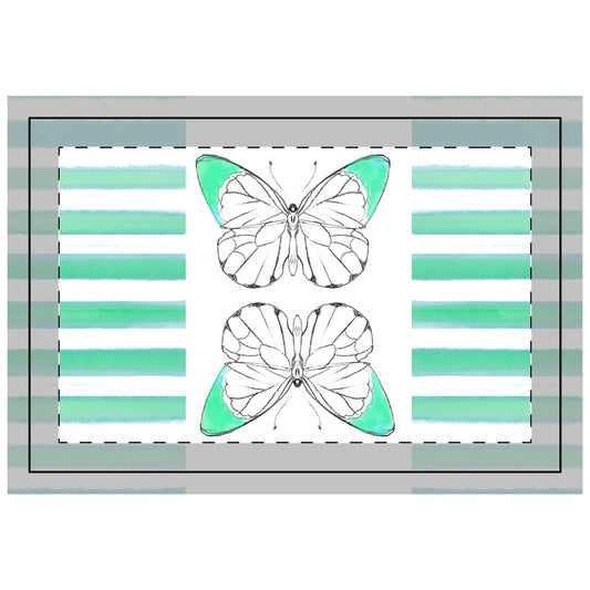 Butterfly Chroma Stripes, Poly Quilted Placemat, Blue/Green, Fabric Background Bright White