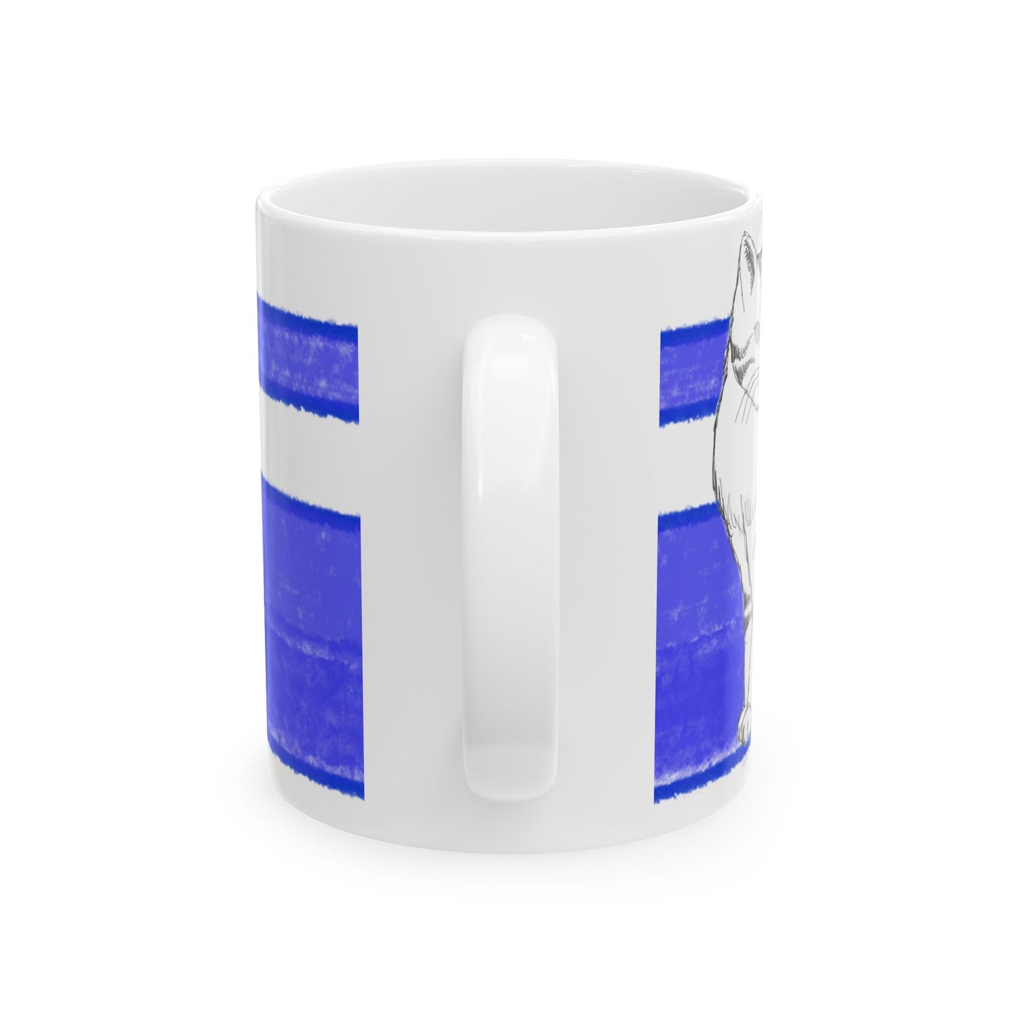 Mega Stripe Kitty Butterfly Flutter Ceramic Mug Ultramarine