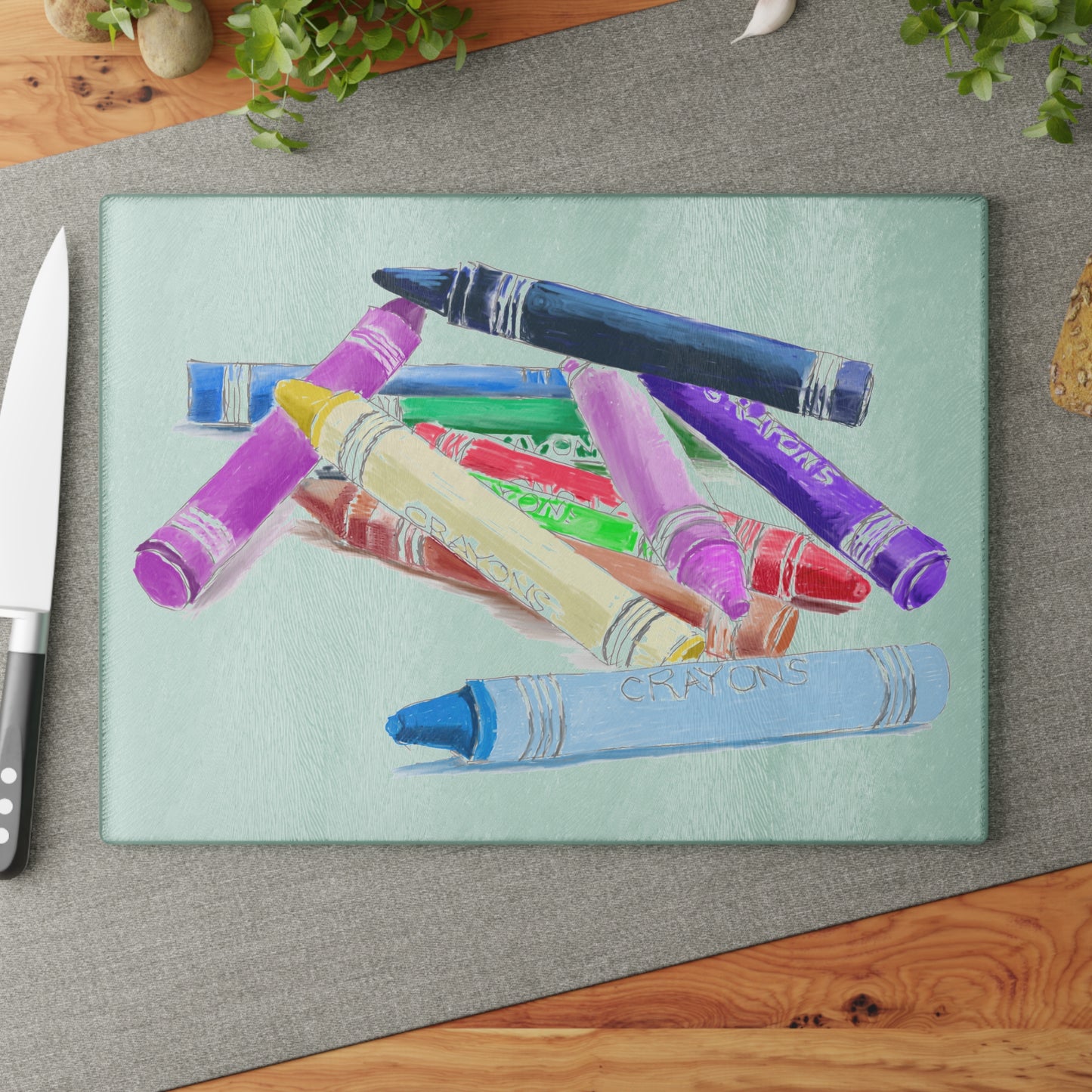 Glass Cutting Board. Crayon Cut-Up