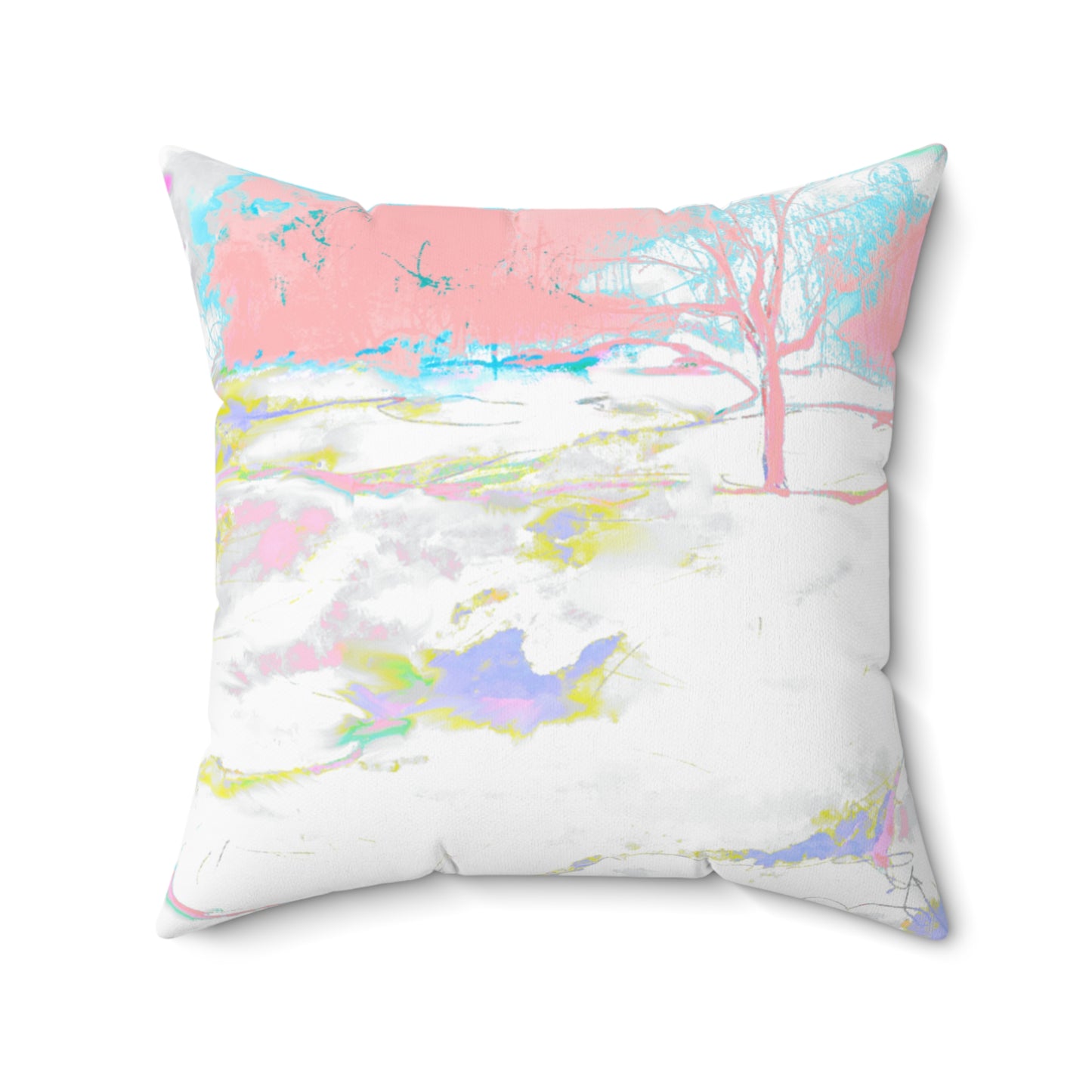 Joyful Landscape Spun Polyester Square Pillow In Soft Pink (2 sizes)