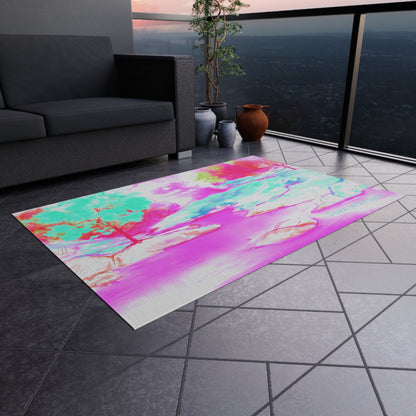 Inspirational Landscapes Indoor/Outdoor Area Rug "Peace perfect peace", Aqua and Raspberry