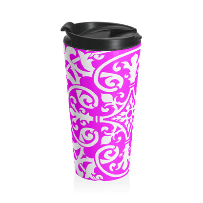 Scrollwork Stainless Steel Travel Mug "Life is a vapor"