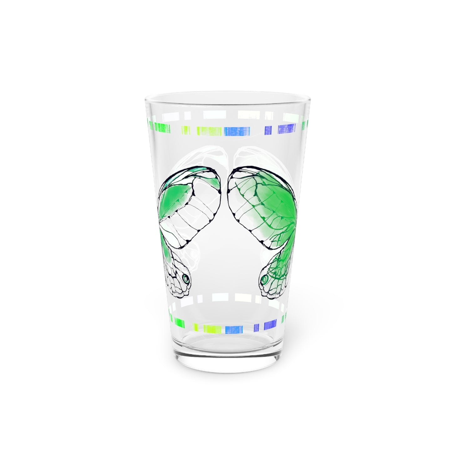 Butterfly FlutterStripe Pint Glass In Darker Green , 16oz