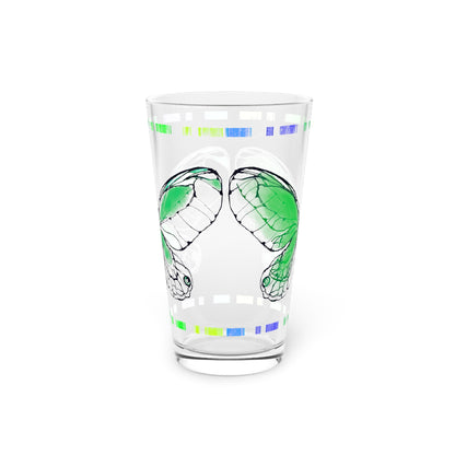 Butterfly FlutterStripe Pint Glass In Darker Green , 16oz