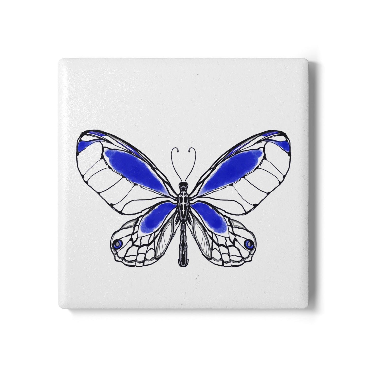 Butterfly Blossom Romp Ceramic Coaster, Navy Blue