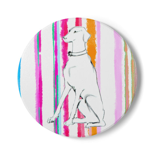 Dogi Fun Doggie Ceramic Coaster in Multi-stripes
