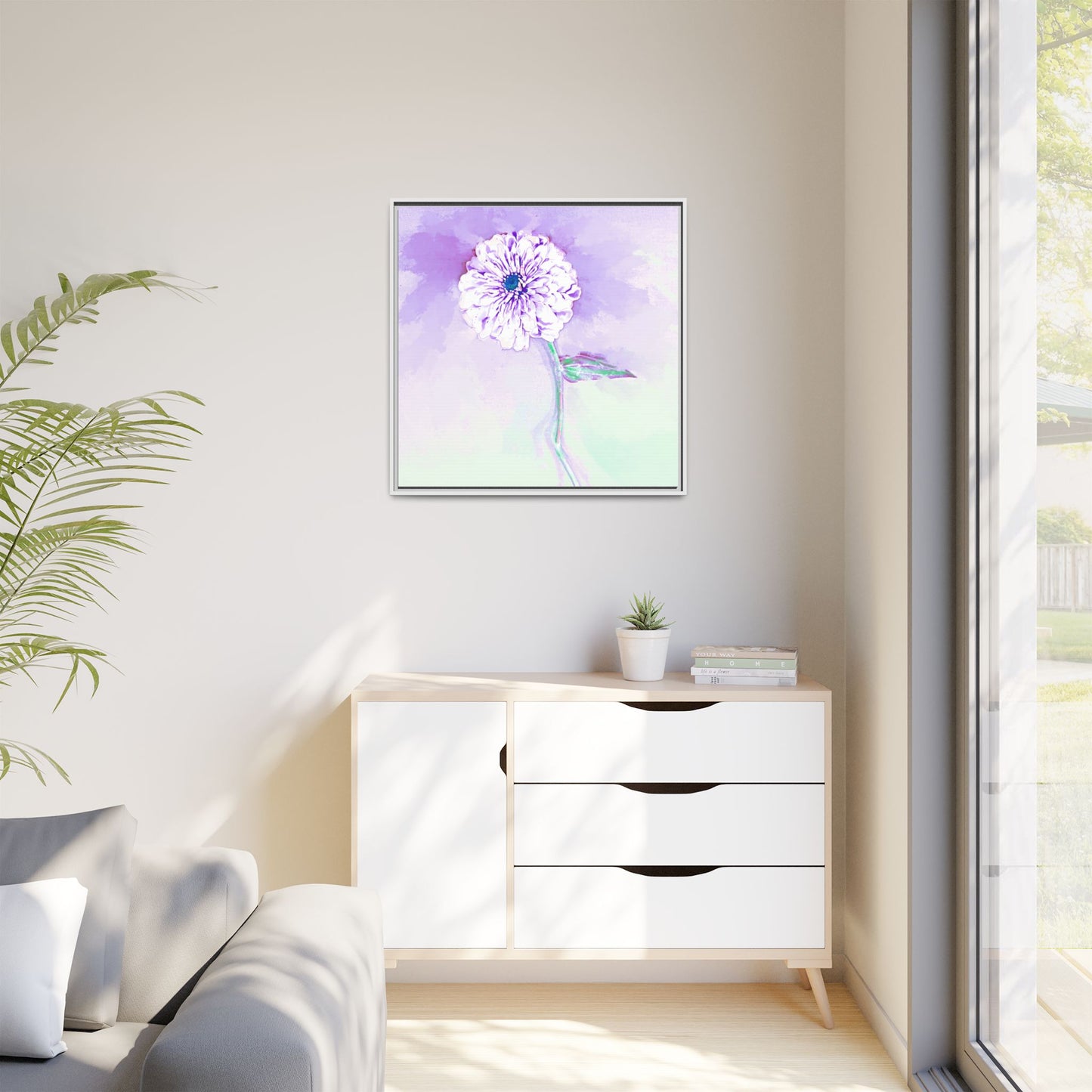 Zinnia Color Splash Matte Canvas Lilac Framed