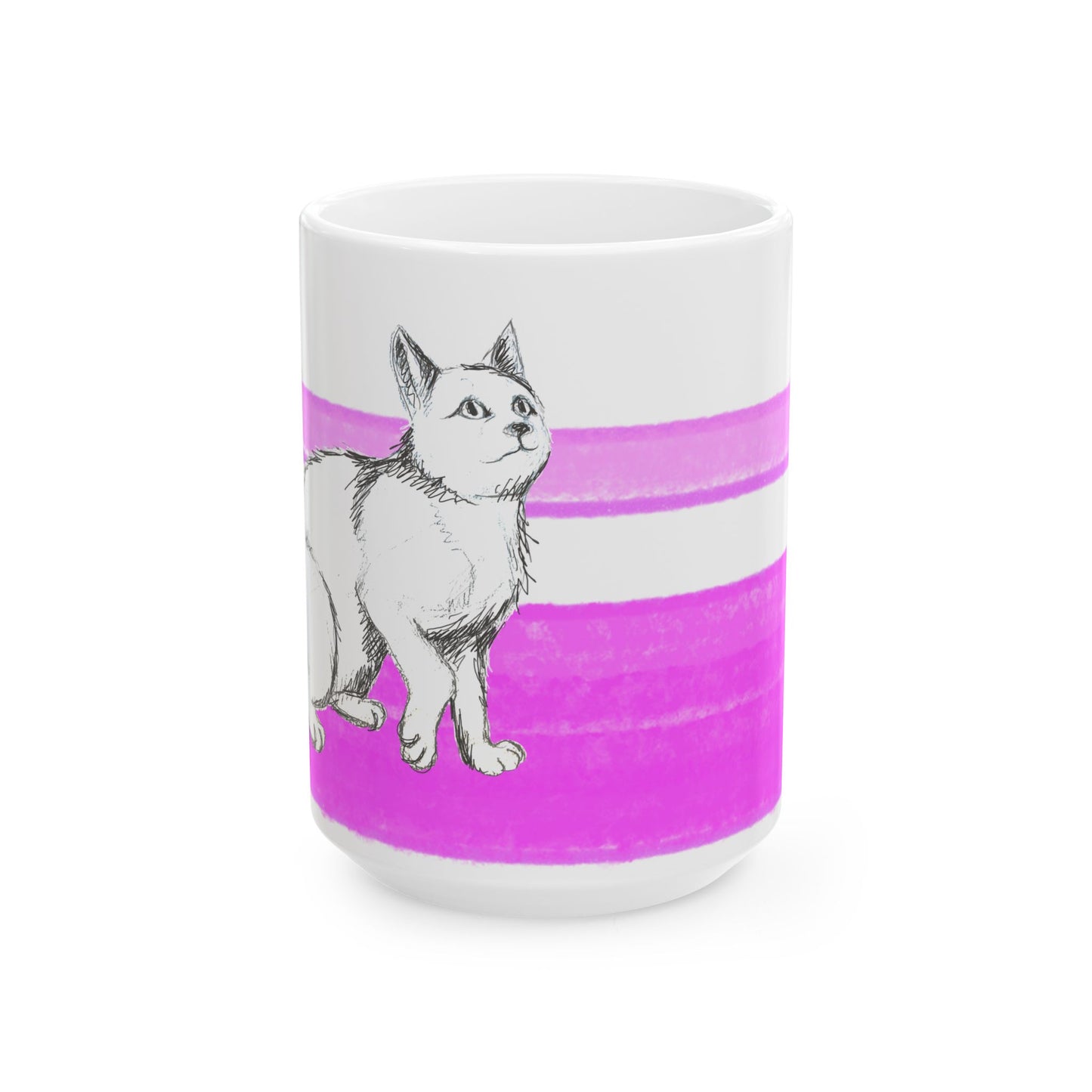 Mega Stripe Kitty Butterfly Flutter Ceramic Mug Purplish Pink