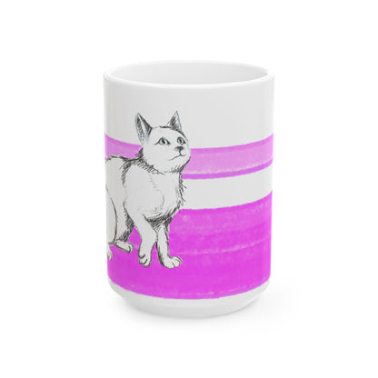 Mega Stripe Kitty Butterfly Flutter Ceramic Mug Purplish Pink