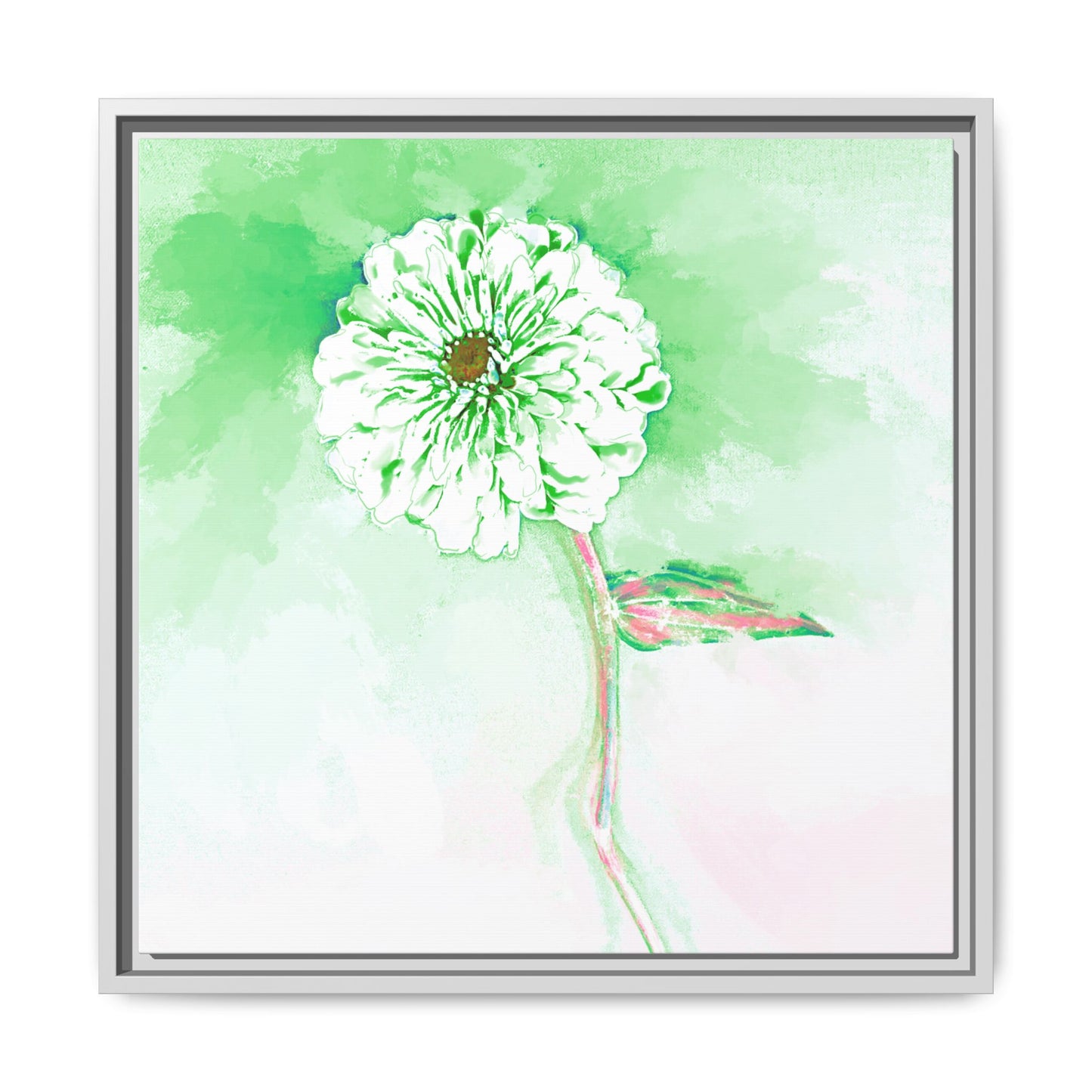 Zinnia Color Splash Matte Canvas Soft Green Framed