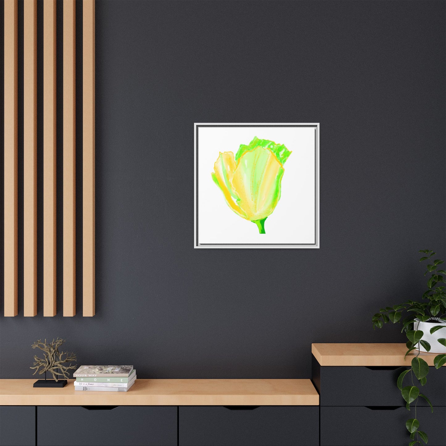 Dancing Tulips Matte Canvas, Framed (Multi-color) Yellow Green