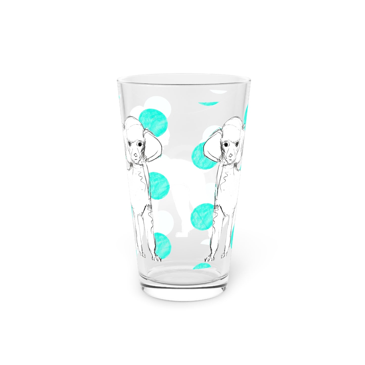Dogi Fun and Polka Dots Pint Glass in Aqua, Poodle, 16oz