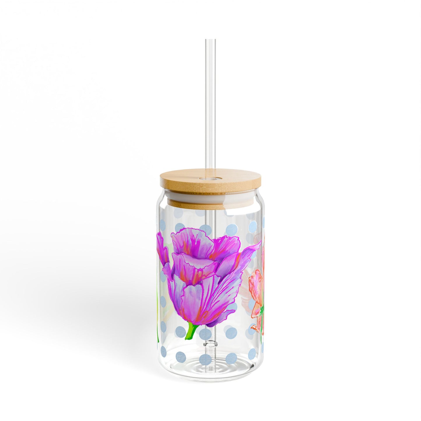 Vibrant Tulips Sipper Glass, 16oz, Raspberry,  Yellow