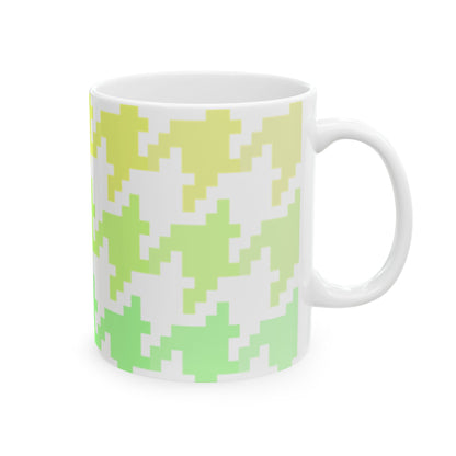 Houndstooth Fun in Green and Yellow Ceramic Mug, 11oz