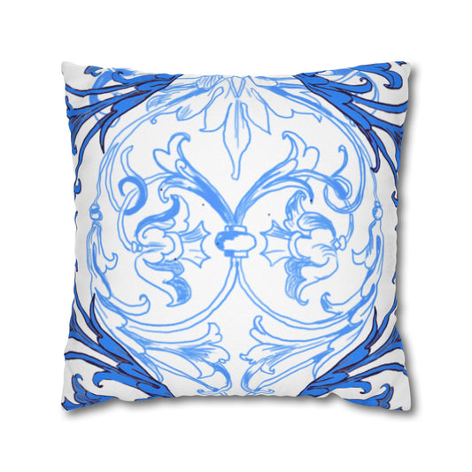 Blue and White Porcelain Square Pillowcase