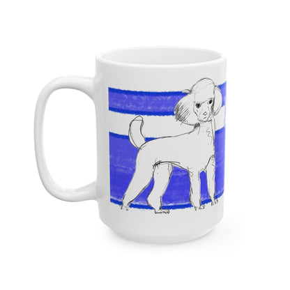 Mega Stripe Dogi Butterfly Flutter Ceramic Mug, (11oz, 15oz), Ultramarine Poodle