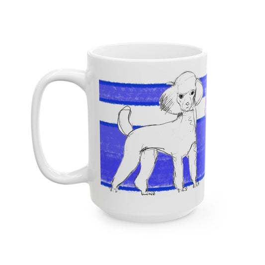 Mega Stripe Dogi Butterfly Flutter Ceramic Mug, (11oz, 15oz), Ultramarine Poodle